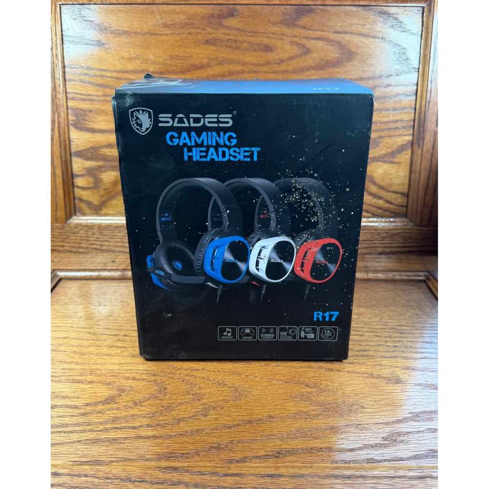 SADES R17 Gaming Headset Blue Black Wired Over Ear Stereo Headphones with Mic